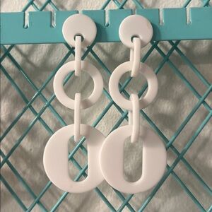 White Acrylic Geometric Dangle Earrings